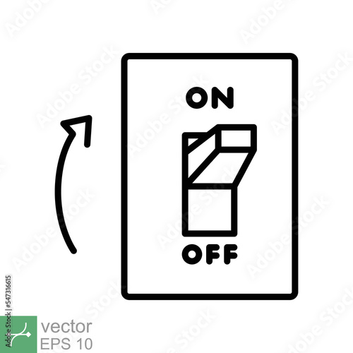 Light on, electric switch icon. Simple outline style. Power turn on button, toggle switch on position, turn on, technology concept. Thin line vector illustration isolated on white background. EPS 10.