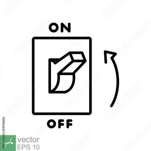 Light on, electric switch icon. Simple outline style. Power turn on button, toggle switch on position, turn on, technology concept. Thin line vector illustration isolated on white background. EPS 10.