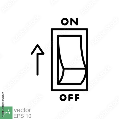 Light on, electric switch icon. Simple outline style. Power turn on button, toggle switch on position, turn on, technology concept. Thin line vector illustration isolated on white background. EPS 10.