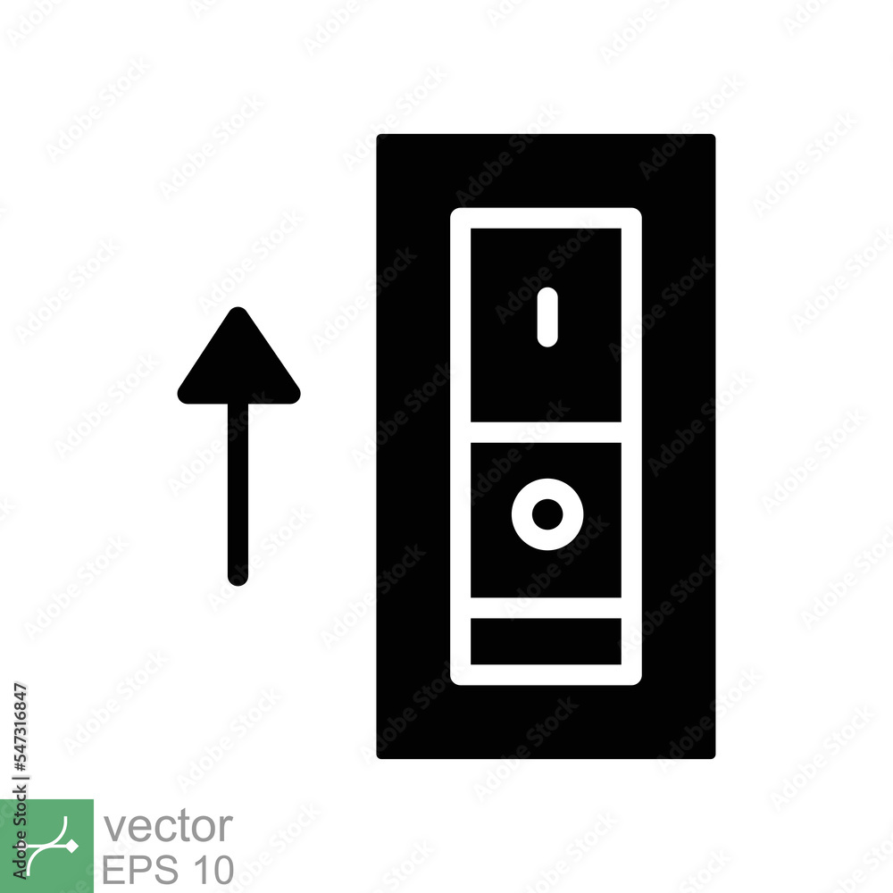 Light on, electric switch icon. Simple solid style. Power turn on button, toggle switch on position, turn on, technology concept. Glyph vector illustration isolated on white background. EPS 10. Light on, electric switch icon. Simple solid style. Power turn on button, toggle switch on position, turn on, technology concept. Glyph vector illustration isolated on white background. EPS 10.