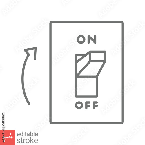 Light on, electric switch icon. Simple outline style. Power turn on button, toggle switch on position concept. Thin line vector illustration isolated on white background. Editable stroke EPS 10.