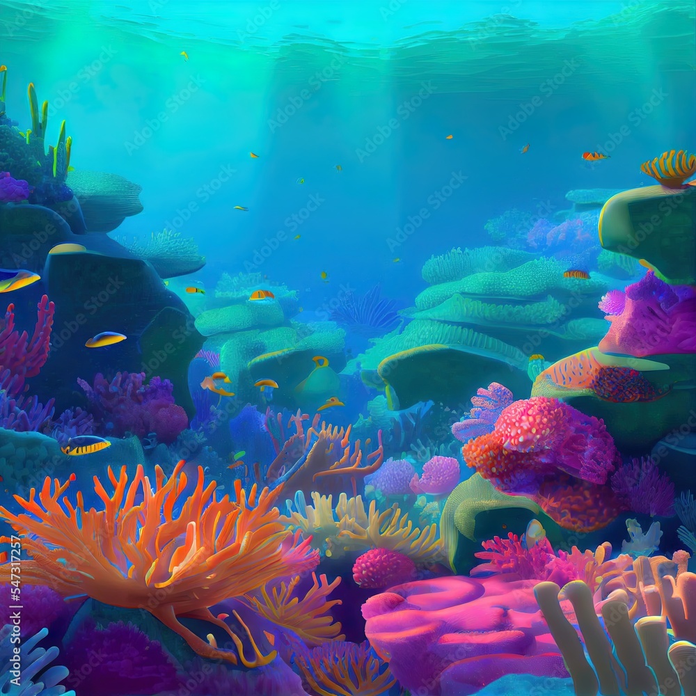 Colorful coral reef under the sea, Ocean Underwater World Background,3d ...
