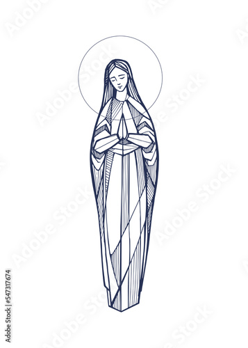 Hand drawn illustration of the Virgin Mary. photo