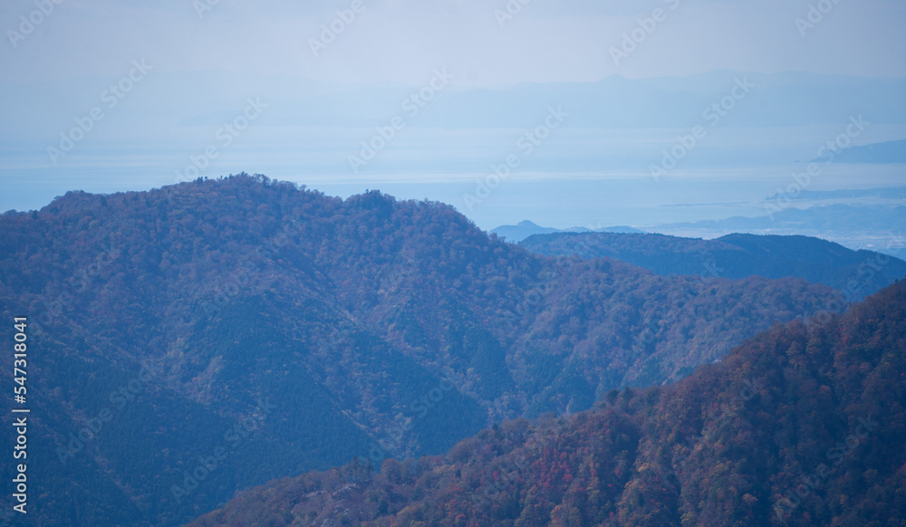 The scenery of Mt. Tsurugi seen from a mountain called Jiro Gyu in Japan seen on the way to climb