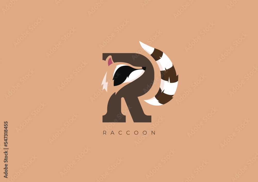 RACCOON R MONOGRAM - obrazy, fototapety, plakaty 