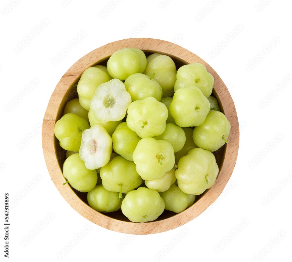 Star gooseberry in wood bowl isolated on transparent png Star gooseberry in wood bowl isolated on transparent png