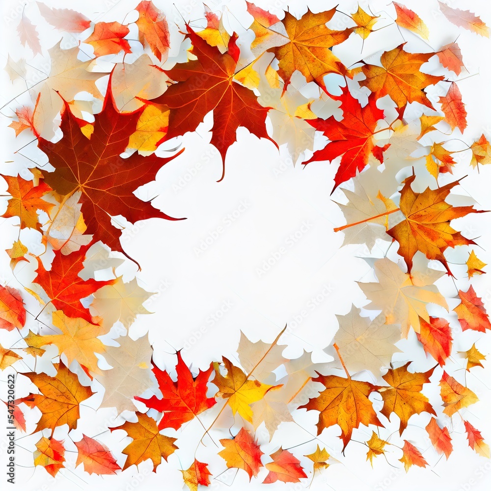 Autumn composition Frame made of autumn maple leaves on white background Flat lay, top view, copy space , anime style Autumn composition Frame made of autumn maple leaves on white background Flat lay, top view, copy space , anime style
