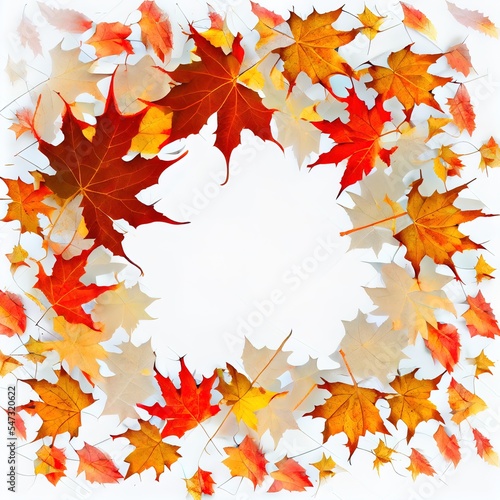 Autumn composition Frame made of autumn maple leaves on white background Flat lay, top view, copy space , anime style