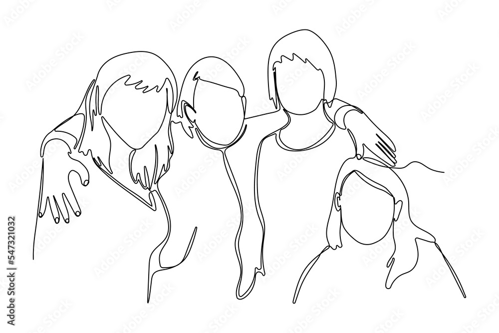 International hug day, girls. One line art International hug day, girls. One line art