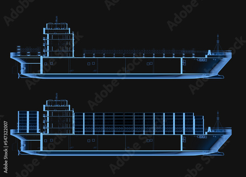 Bild auf Leinwand X-ray cargo ship or vessel isolated on black
