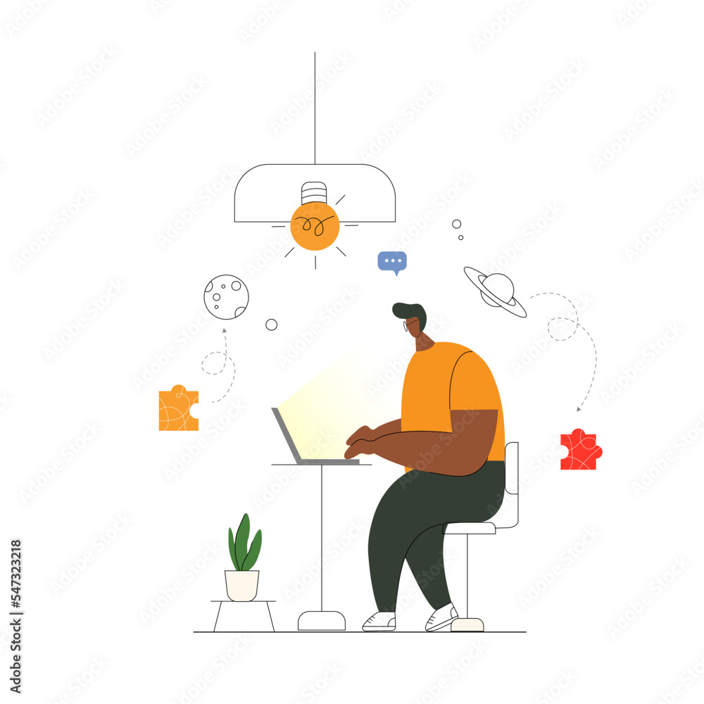 Business idea, plan strategy and solution concept. Business man having solution, ideas lamp bulb metaphor. Concept of new idea, thinking, innovation, creative idea for project, business, start up.