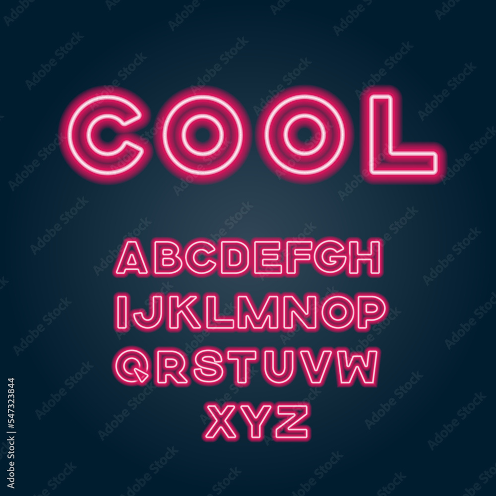 Latin alphabet with neon effect. Glowing english letters. Latin alphabet with neon effect. Glowing english letters.