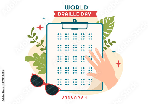World Braille Day on 4th of January with Text by Alphabet for Means of Communication in Flat Cartoon Hand Drawn Templates Illustration