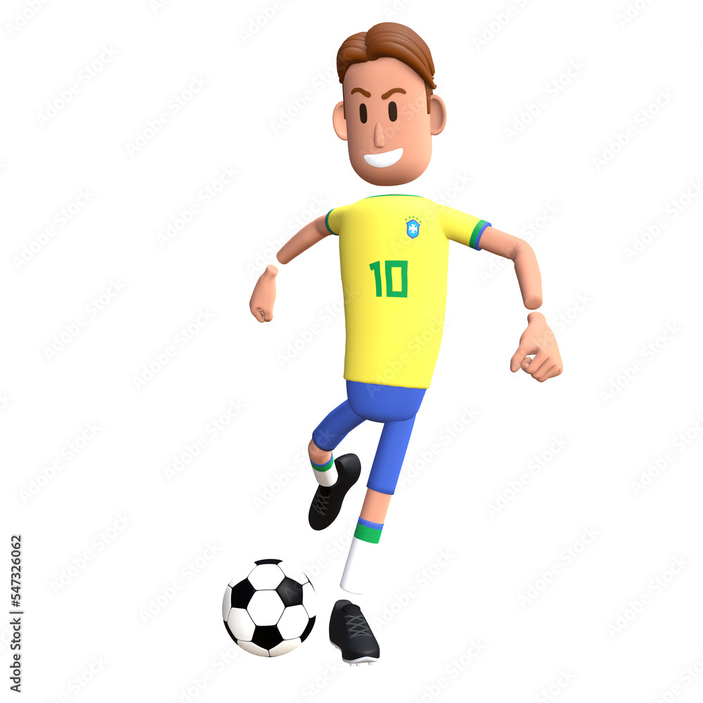 Brazil football player 3D character. Cartoon character as Brazilian soccer team.