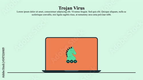 Illustration concept of laptop infected with trojan virus.