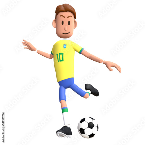 Brazil football player 3D character free kick. Cartoon character as Brazilian soccer team. © AndriGraphic