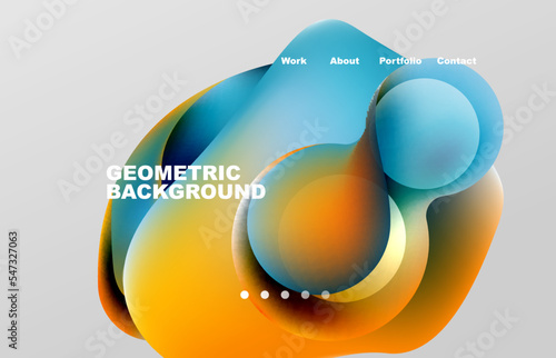 Landing page abstract liquid background. Flowing shapes, round design and circle. Web page for website or mobile app wallpaper