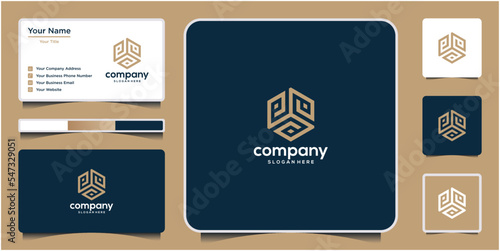 Geometric letter p hexagon logo design company