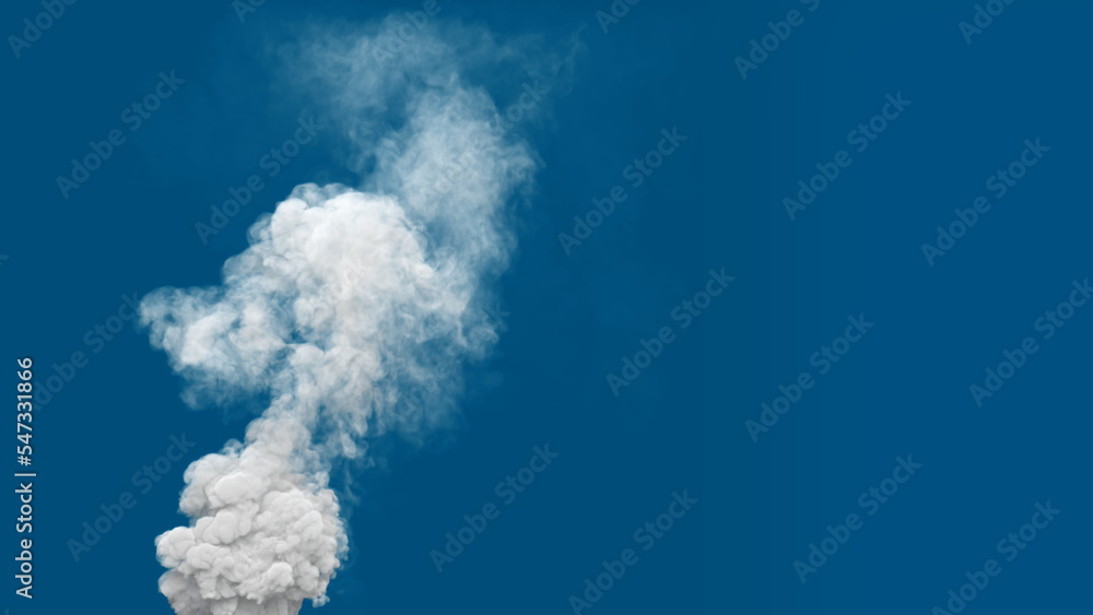 white thick toxic smoke column emission from nuclear power plant, isolated - industrial 3D illustration