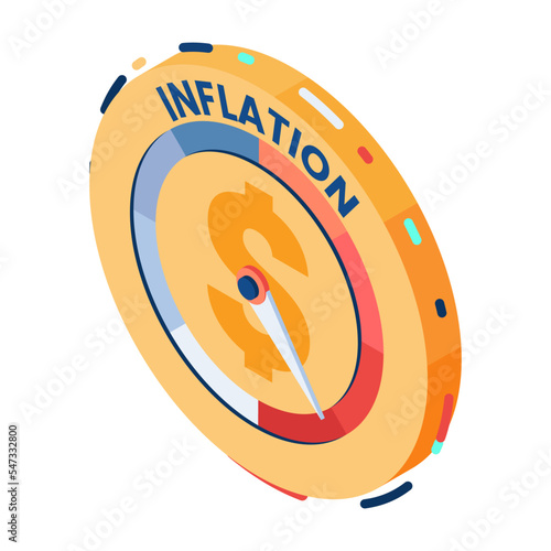 Isometric Dollar Coin with High Level Inflation Gauge