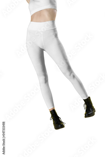 Girl in white sports leggings. Mock-up. Png.