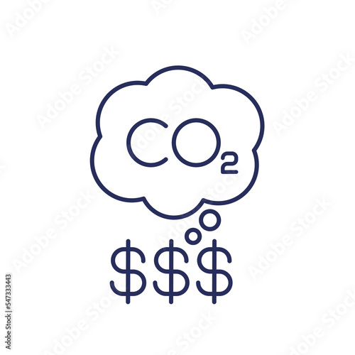 carbon emissions cost icon, co2 gas price, line vector