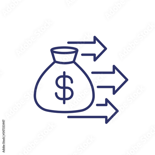 Lump sum payment line icon with money bag