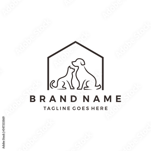 dog cat pet house home logo design vector template illustration