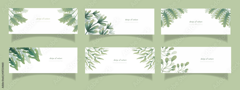 leaves bakground design vector for ecology 
set bundle nature leaves background