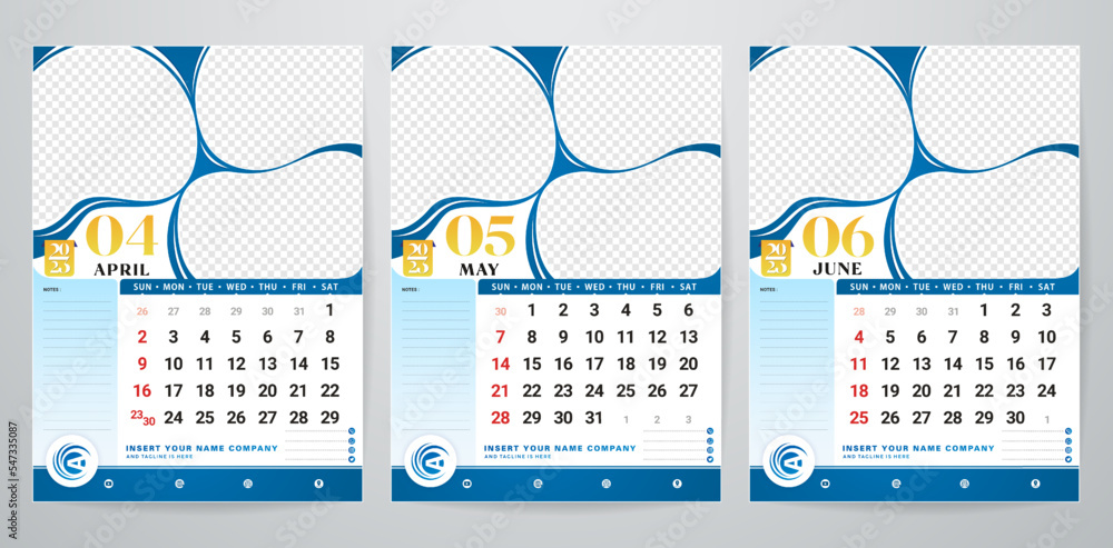 April, May, June 2023 Calendar templates concepts thirds months set for  office planner, Corporate design planner template. event calendar concepts,  minimal project catalogue, Ready to prints paper Stock Vector | Adobe Stock