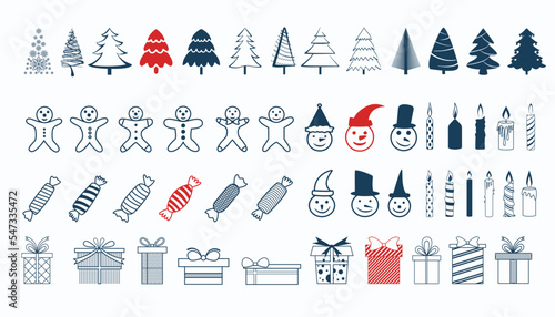 big set of christmas elements for decoration in hand drawn stylevector photo