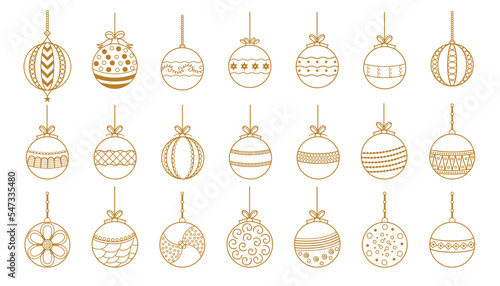 pack of golden christmas bauble ornaments design in line stylevector photo