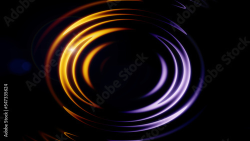 Orange and lilac color wave abstract on a black background. Light glare. 3D illustration