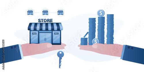 Investor buys profitable franchise business. Purchase of an idea and license for development of successful enterprise, payment of royalties and lump sum fee.