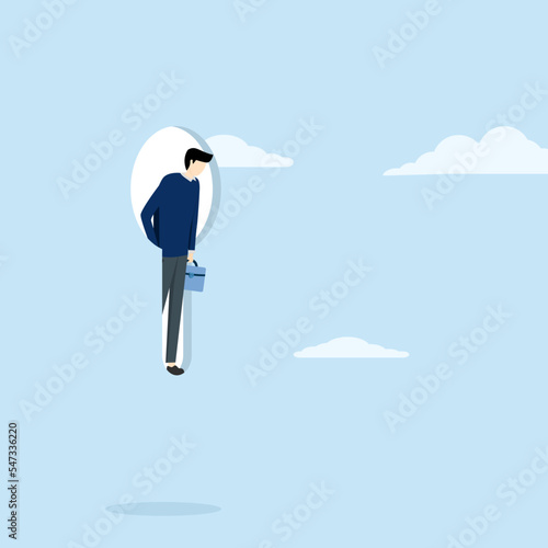 future business opportunities and challenges concept. Entrance and exit. Businessman getting out of the keyhole  New opportunity vector illustration.