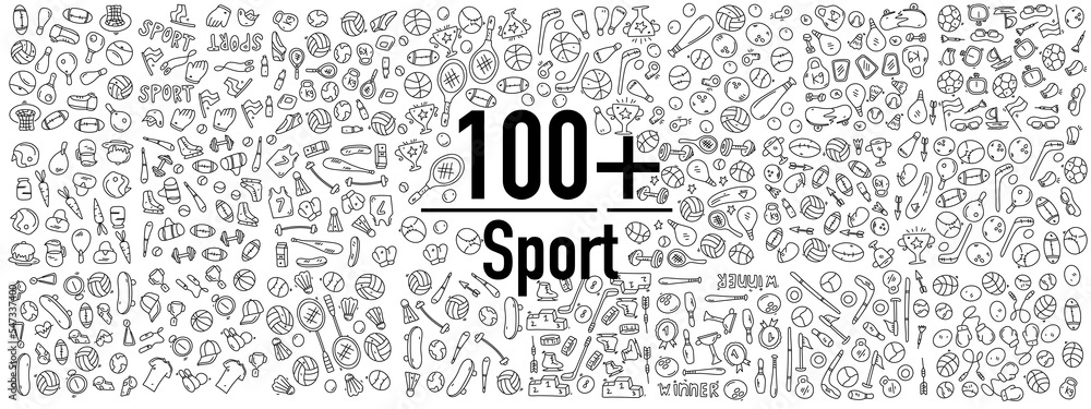 sport icon set with doodle line style vector