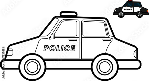 Vector illustration of police car, good for coloring book for kids