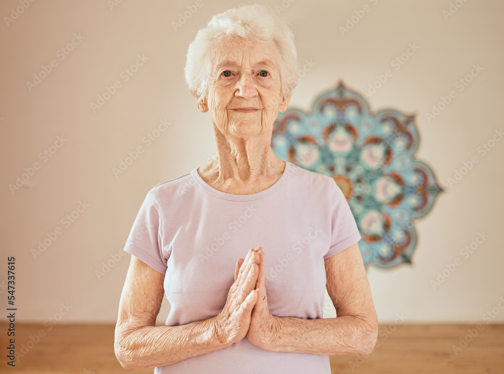 Yoga, meditation and senior woman with peace in the gym, zen and calm during training in Sweden. Fitness, freedom and portrait of a elderly female with exercise for mind and spiritual wellness Yoga, meditation and senior woman with peace in the gym, zen and calm during training in Sweden. Fitness, freedom and portrait of a elderly female with exercise for mind and spiritual wellness
