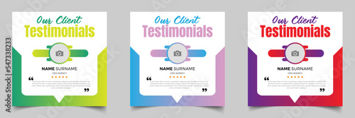 Customer feedback testimonial vector template. Customer feedback review or testimonials social media post template with color variations	