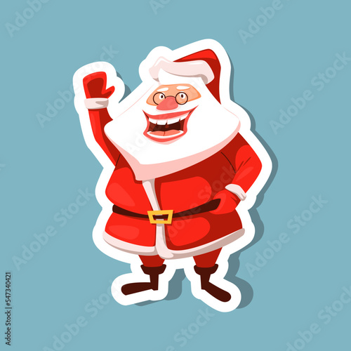 Christmas sticker. Smiling Santa Claus with glasses.