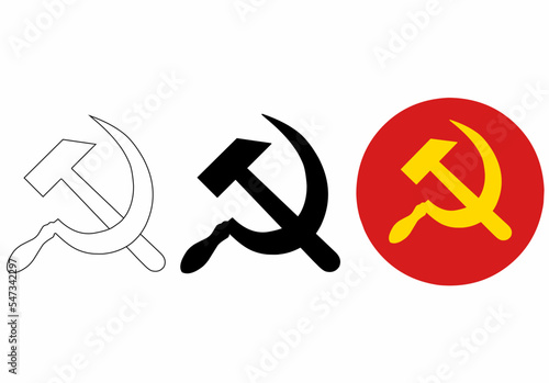 outline silhouette USSR sickle and hammer symbol set isolated on white background