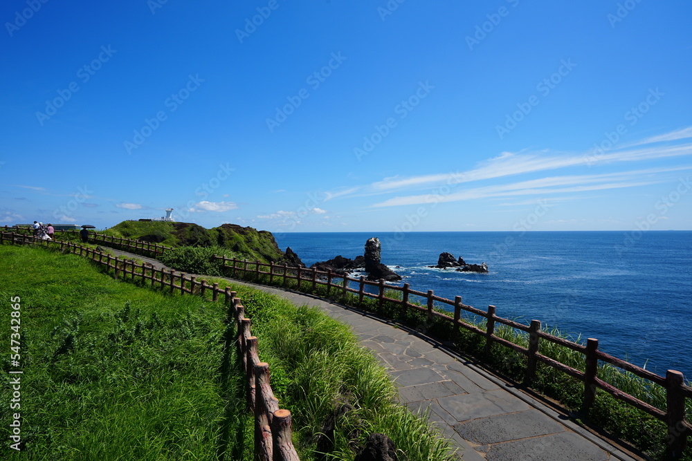 charming seaside walkway and distant lighthouse