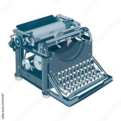 Mint green vintage typewriter portable retro hand drawn vector art illustration