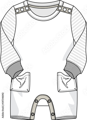 KIDS WEAR ROMPER AND PLAYSUIT TECHNICAL FLAT SKETCH VECTOR