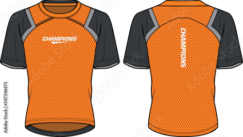 Short sleeve Compression running base layer top t shirt flat sketch design illustration, Tight fit top design vector template, Active wear compression top concept with front and back view