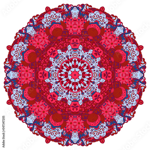 Mandala. Tracery wheel image. Mehndi design. Ethnic doodle art. Curved doodling picture. Vector