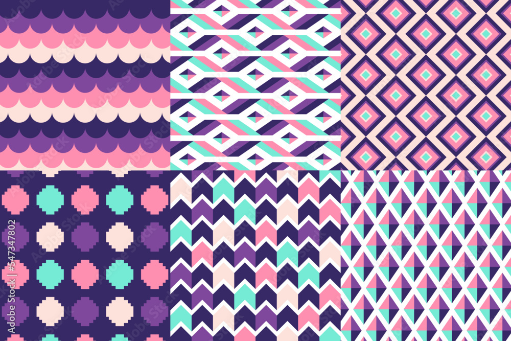 Set of seamless pattern in retro style. Abstract texture decorative 50`s, 60's, 70's style. Can be used for fabric, wallpaper, textile, wall decoration. Vector illustration Set of seamless pattern in retro style. Abstract texture decorative 50`s, 60's, 70's style. Can be used for fabric, wallpaper, textile, wall decoration. Vector illustration