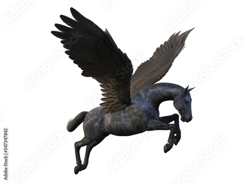 3d render of a flying dark pegasus