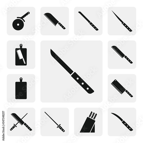Vegetable knife flat web icon. Simple vegetables knife sign silhouette. Universal kitchen knife solid black icon vector design. Knife cartoon clipart. Kitchen utensils icon set. Cooking tools knives