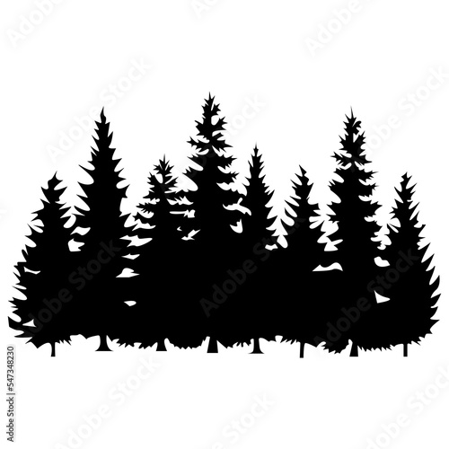 Beautiful hand drawn forest spruce silhouettes, coniferous spruce horizontal background pattern, black evergreen forest vector illustration